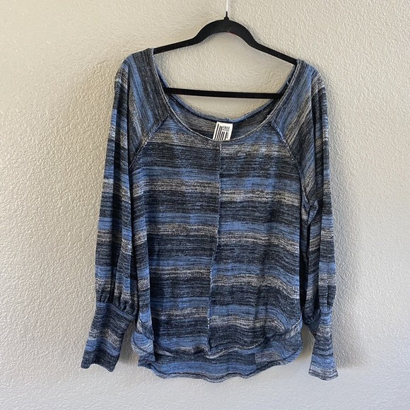 Free People Striped Top Oversized Medium Slouchy Striped Blue Vintage USA - Picture 3 of 13